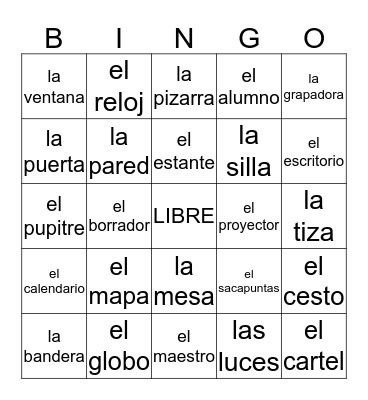 LA ESCUELA- B Bingo Card