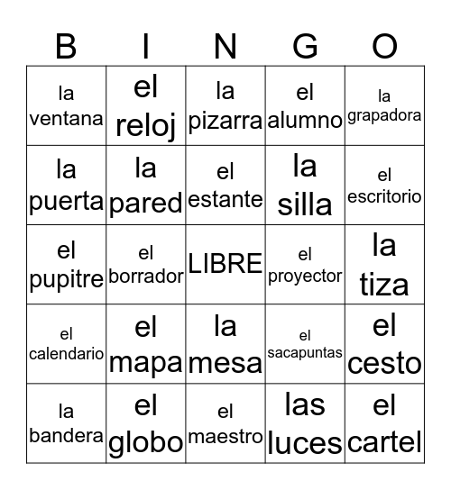 LA ESCUELA- B Bingo Card