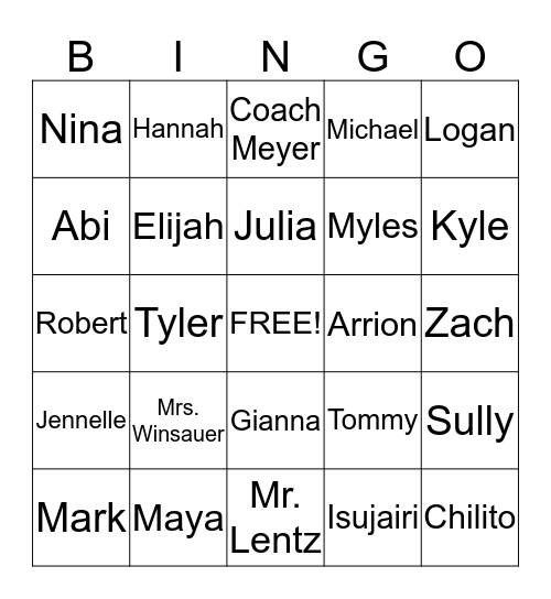 Mrs. Winsauer's 4th Grade Bingo Card