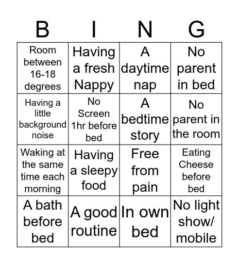 Sleep Well Bingo  Bingo Card
