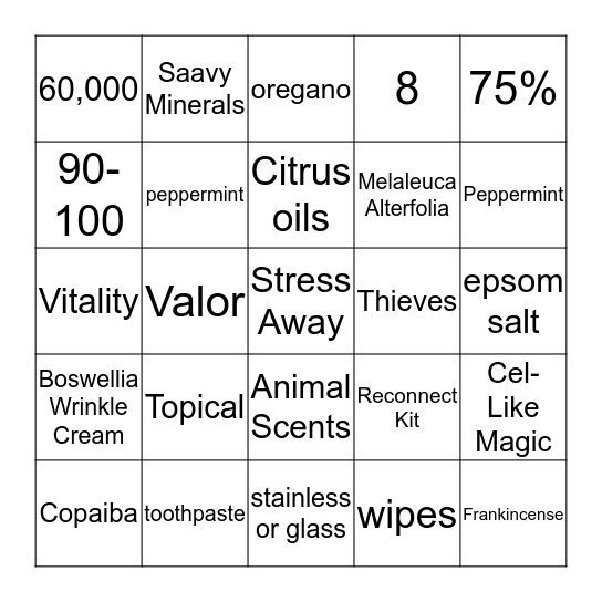 Young Living Bingo Card