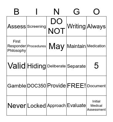 Security Procedures- Health Care Bingo Card