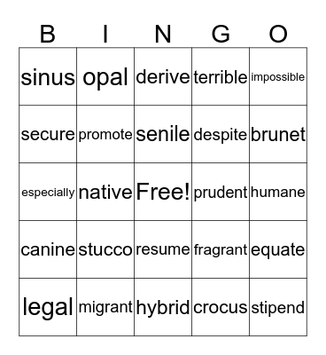 mixed open/closed syllable words Bingo Card