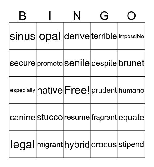 mixed open/closed syllable words Bingo Card