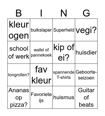 Vriendschapsbingo Card
