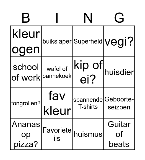 Vriendschapsbingo Card