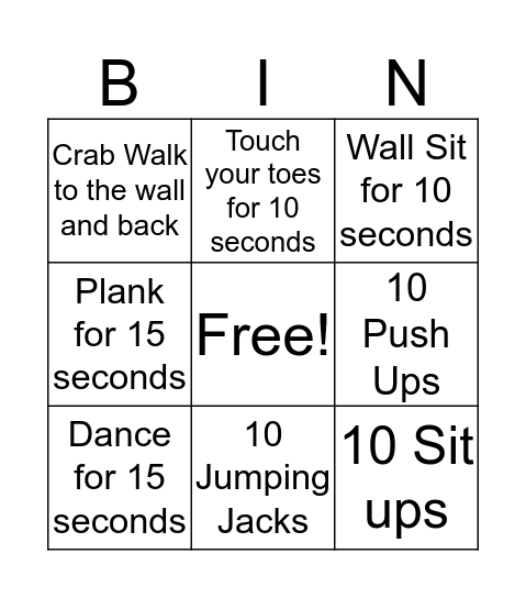 Move-It! BINGO Card