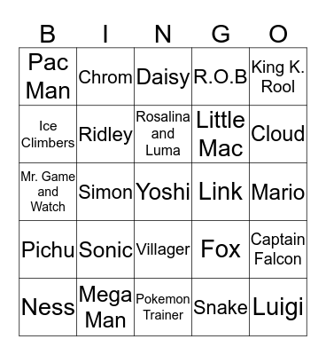 Super Smash Bros. Ultimate Characters Bingo Card