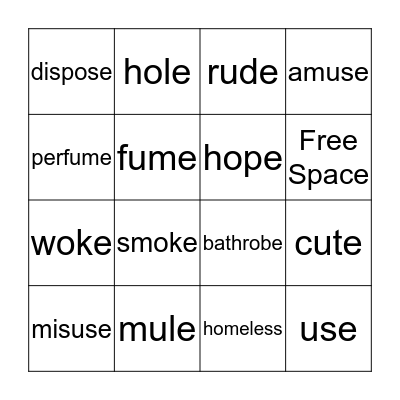 O-E and U-E BINGO Card