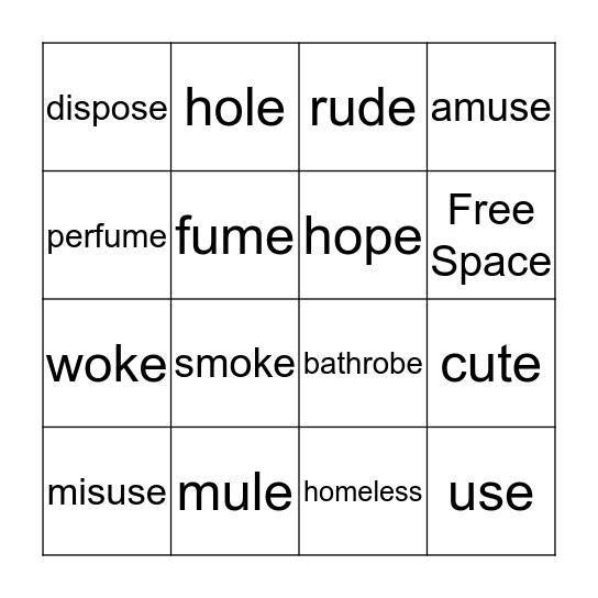 O-E and U-E BINGO Card