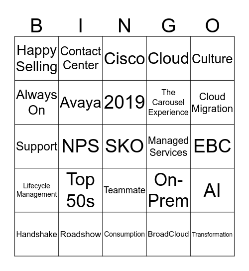 Carousel 2019 SKO Buzzword Bingo Card