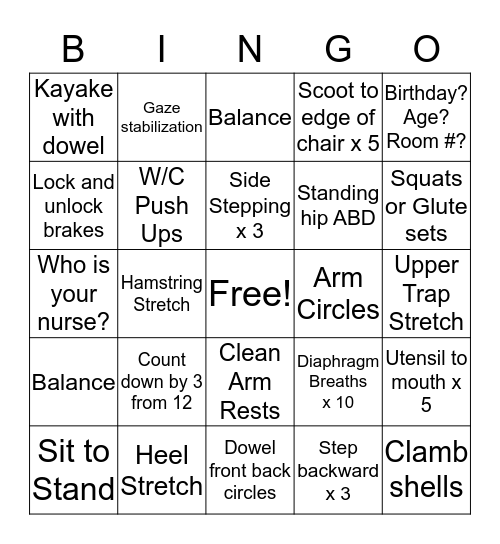 Rehab Bingo Card