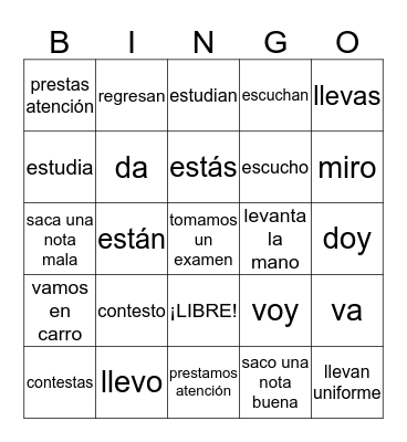 ¡AR Verbs! Bingo Card