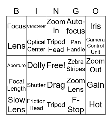 Camera Bingo Card