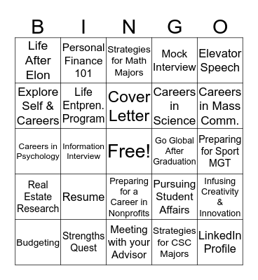 Transition Strategies Bingo Card