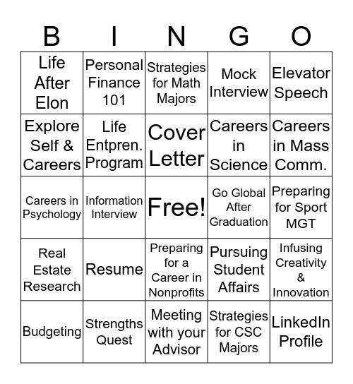 Transition Strategies Bingo Card