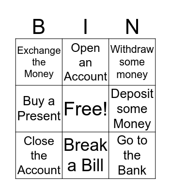 Going to the Bank Bingo Card