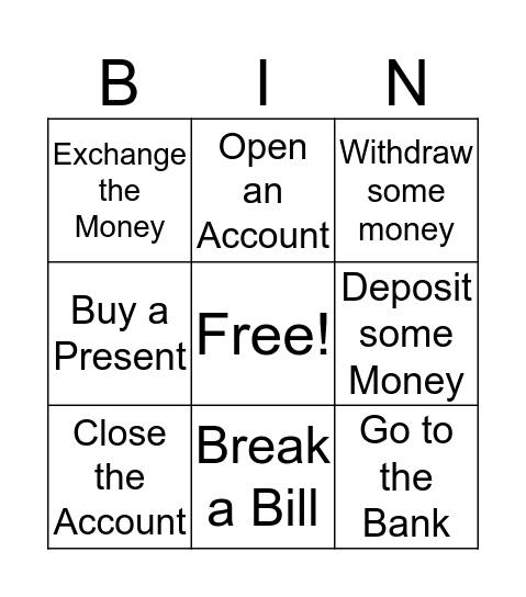 Going to the Bank Bingo Card