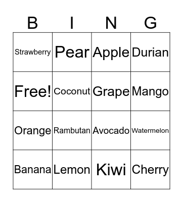 Fruits Bingo Card