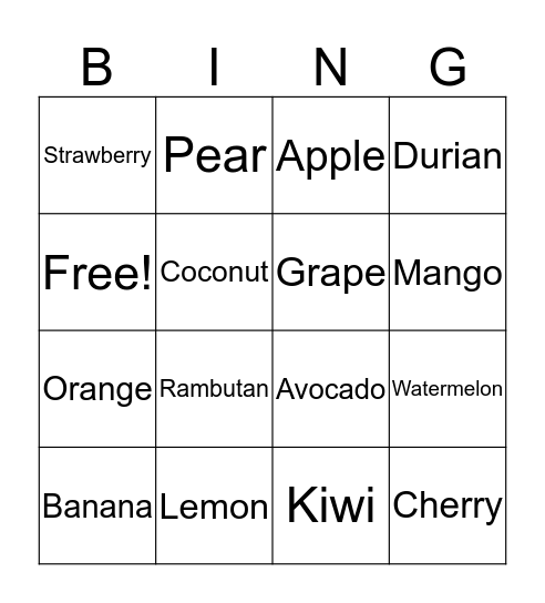 Fruits Bingo Card