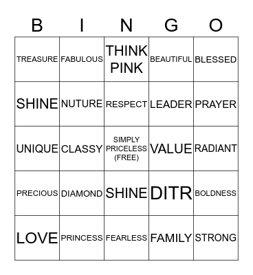 PRICELESS BINGO Card