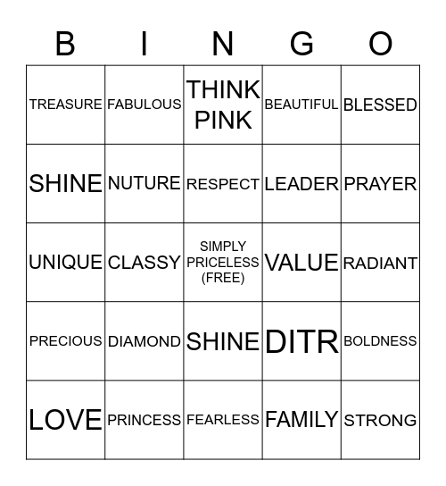 PRICELESS BINGO Card