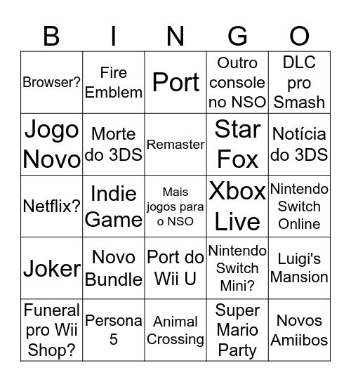 Nintendo Direct 13.02.2019 Bingo Card