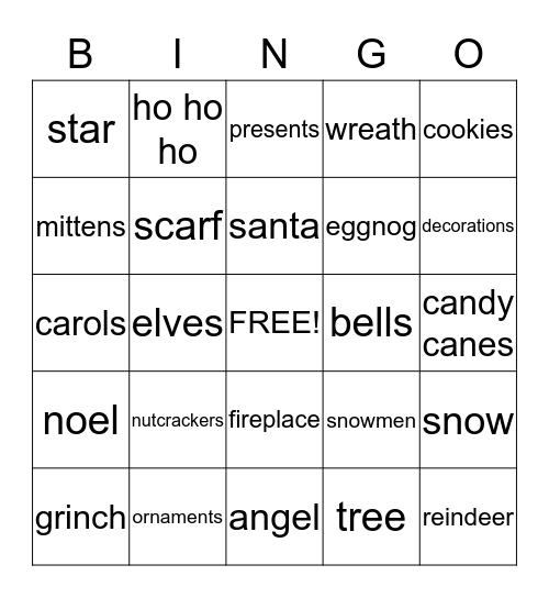 Holiday Bingo Card