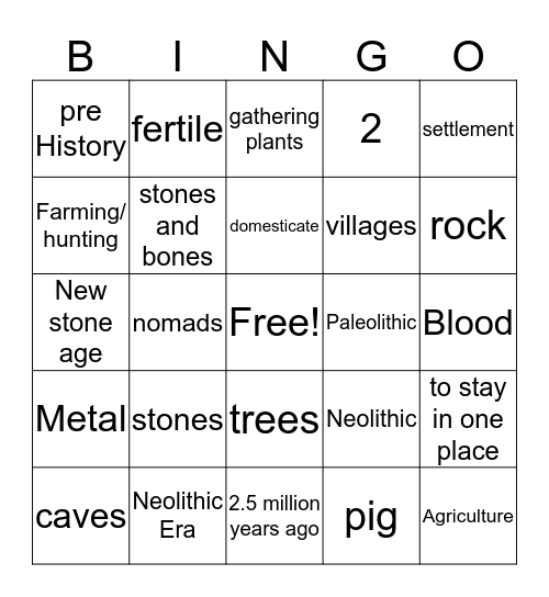 stone age Bingo Card