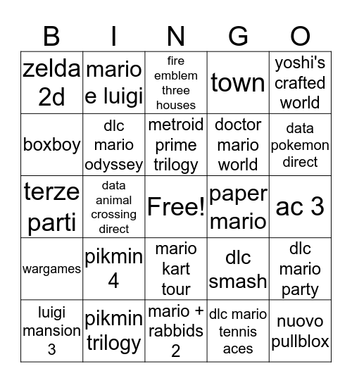 nintendo direct febbraio 2019 Bingo Card