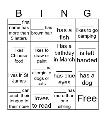 Getting to Know You Bingo Card