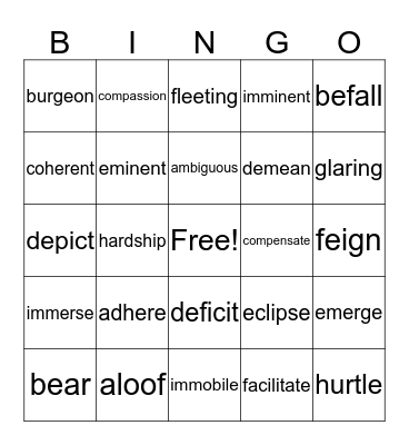 ACT words through the letter I Bingo Card