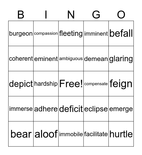 ACT words through the letter I Bingo Card