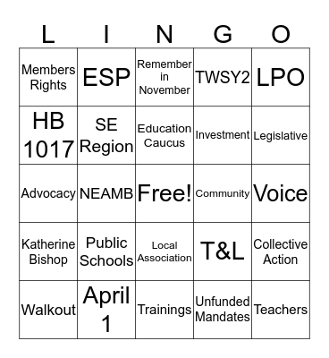 TWS Y2: Lingo Bingo Card
