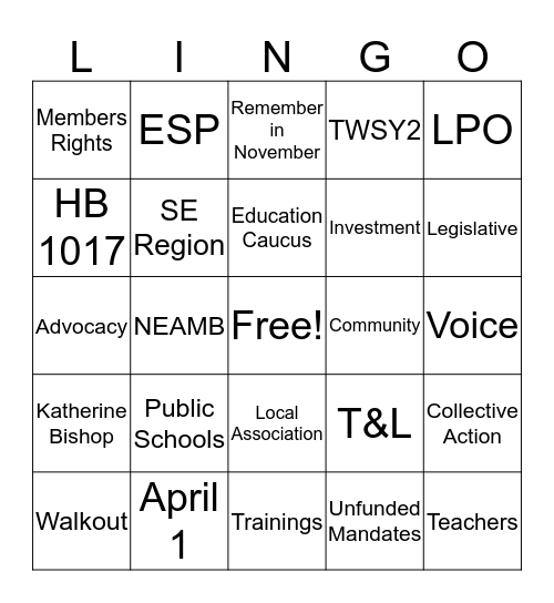 TWS Y2: Lingo Bingo Card