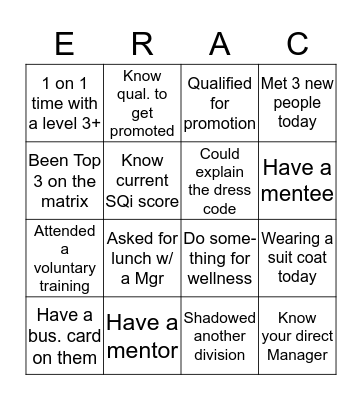 Must get four in a row! Bingo Card