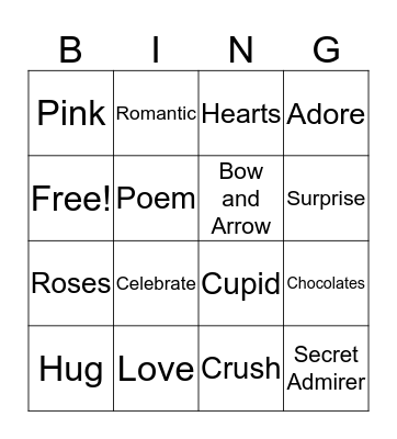 Valentine's Day Bingo  Bingo Card