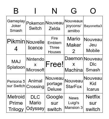 Nintendo Direct Bingo Card