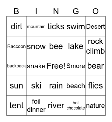 Camping reading bingo! Bingo Card