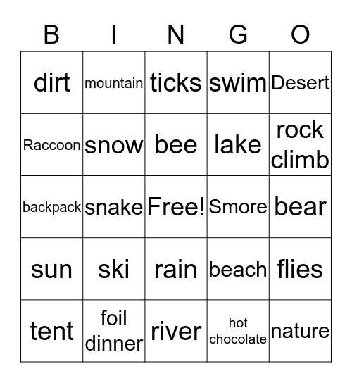 Camping reading bingo! Bingo Card