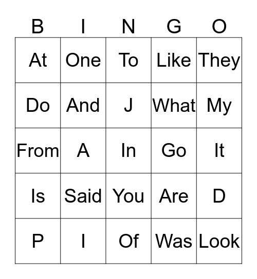 Ethan’s Sight Words Bingo Card