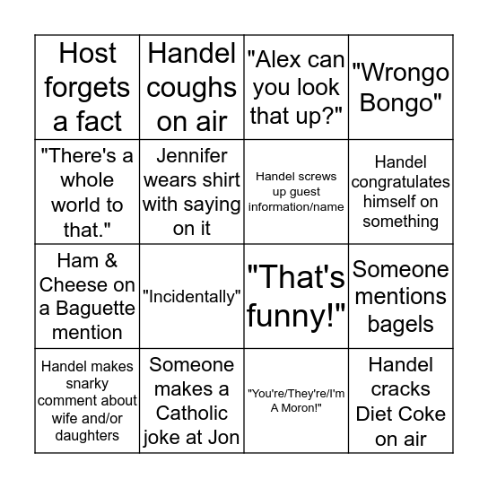 Handel Show Bingo Card