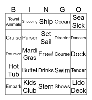 Cruise Bingo Card