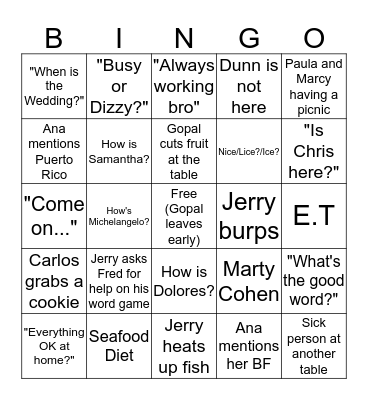 Bel Fuse Lunch Bingo Card