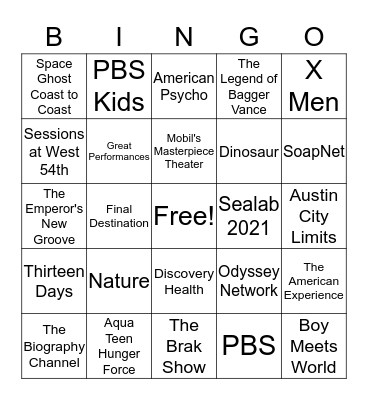 TV and Movies Bingo Card