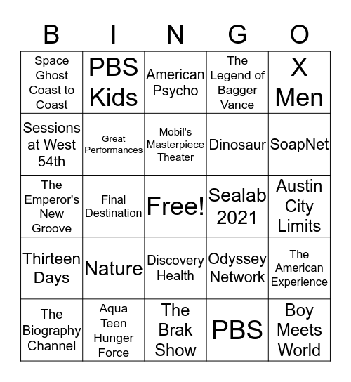 TV and Movies Bingo Card