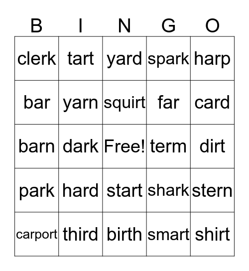 R-Controlled Vowels Bingo Card