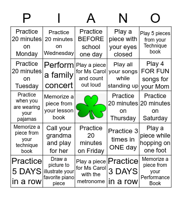 Shamrock Gold Bingo Card