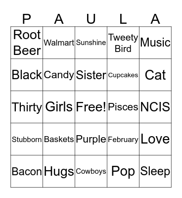 Paula's 30th Birthday  Bingo Card