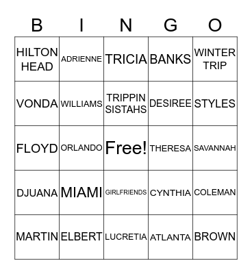 TRIPPIN SISTAHS Bingo Card